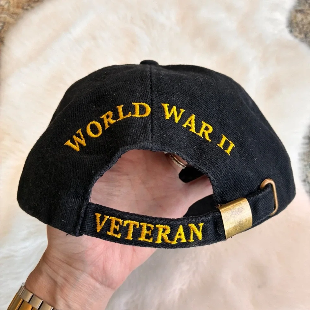 Eagle Emblems World War II Veteran Hat Black‎ Cotton Embroidered Proudly Served - Picture 2 of 5